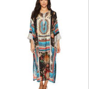 Johnny Was Long Silk Tunic Kaftan Floral Medium